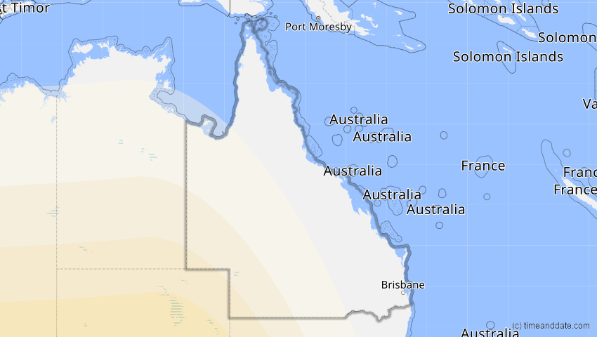 A map of Queensland, Australien, showing the path of the 4. Okt 2070 Ringförmige Sonnenfinsternis