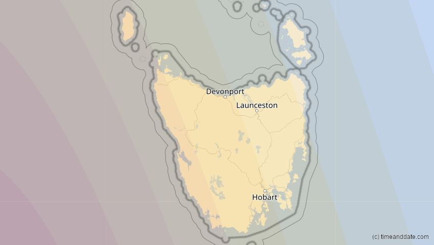 A map of Tasmanien, Australien, showing the path of the 4. Okt 2070 Ringförmige Sonnenfinsternis