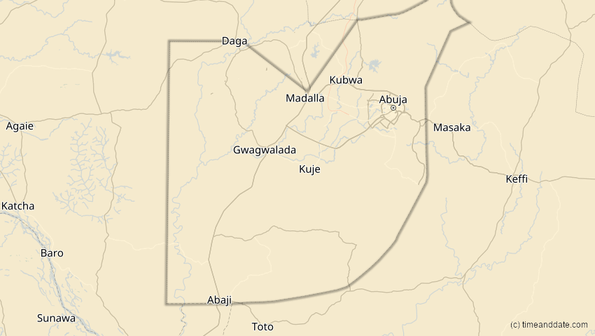A map of Federal Capital Territory, Nigeria, showing the path of the 4. Okt 2070 Ringförmige Sonnenfinsternis