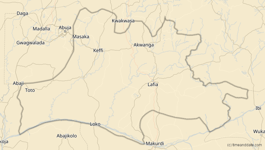 A map of Nassarawa, Nigeria, showing the path of the 4. Okt 2070 Ringförmige Sonnenfinsternis