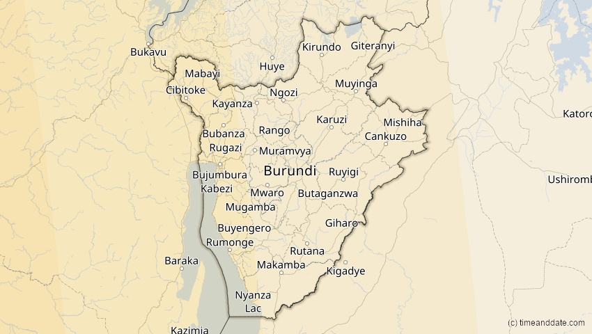 A map of Burundi, showing the path of the 31. Mär 2071 Ringförmige Sonnenfinsternis