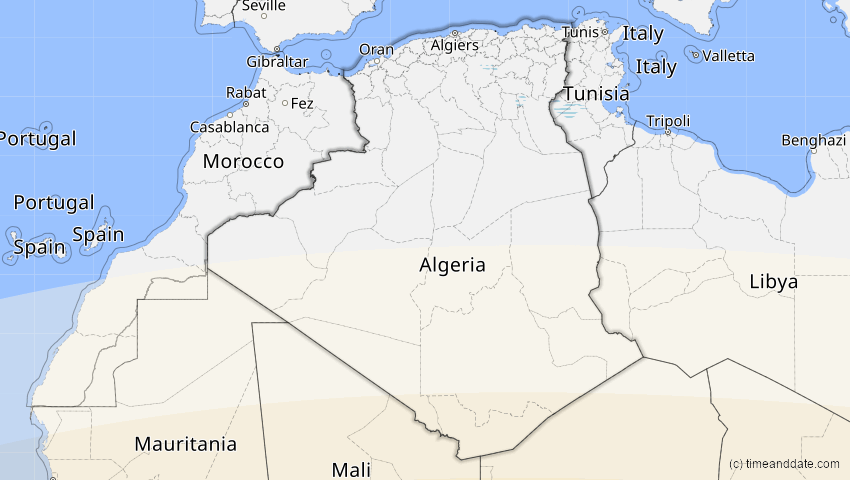 A map of Algerien, showing the path of the 31. Mär 2071 Ringförmige Sonnenfinsternis