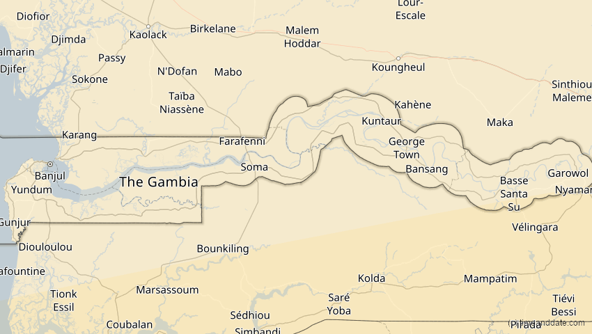 A map of Gambia, showing the path of the 31. Mär 2071 Ringförmige Sonnenfinsternis