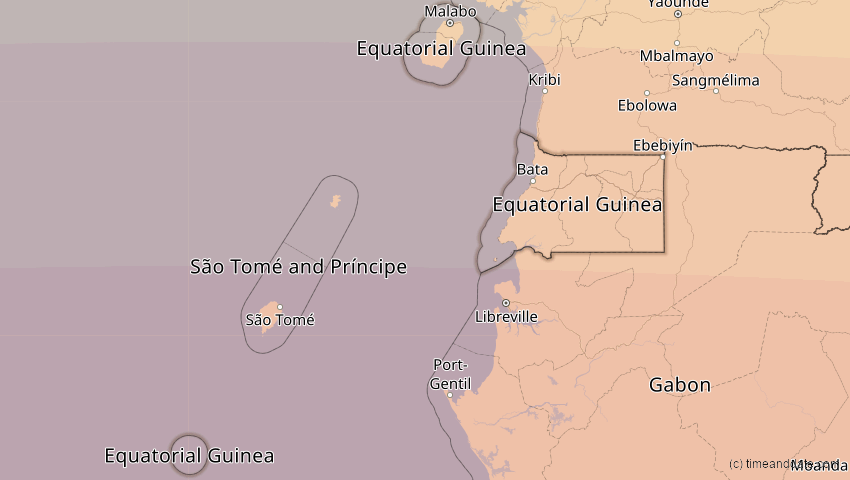 A map of Äquatorialguinea, showing the path of the 31. Mär 2071 Ringförmige Sonnenfinsternis