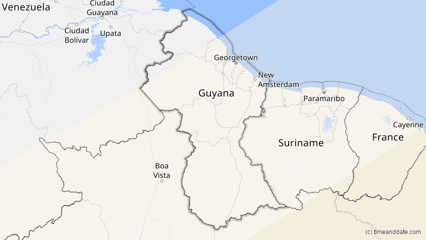 A map of Guyana, showing the path of the 31. Mär 2071 Ringförmige Sonnenfinsternis