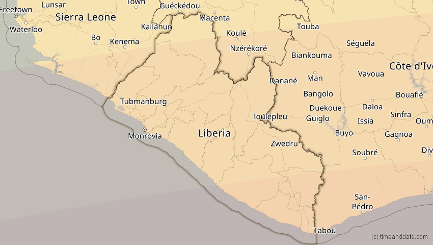 A map of Liberia, showing the path of the 31. Mär 2071 Ringförmige Sonnenfinsternis