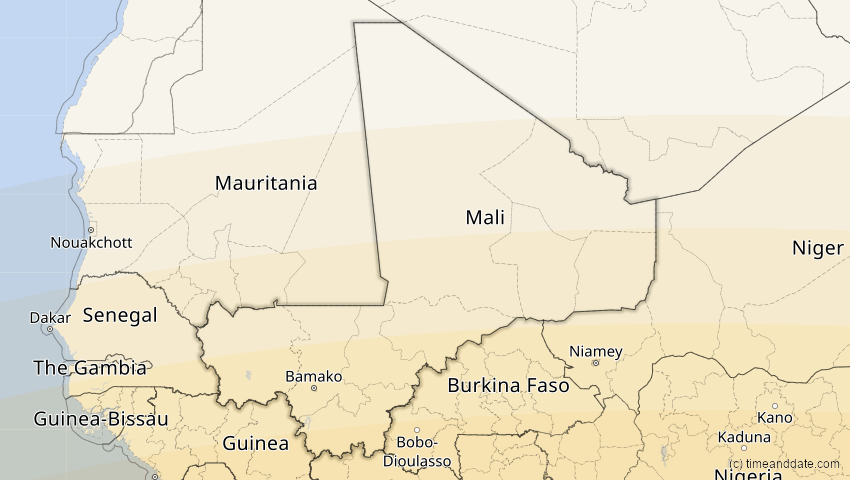 A map of Mali, showing the path of the 31. Mär 2071 Ringförmige Sonnenfinsternis