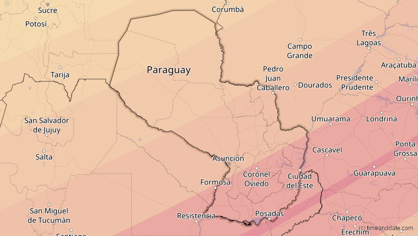 A map of Paraguay, showing the path of the 31. Mär 2071 Ringförmige Sonnenfinsternis
