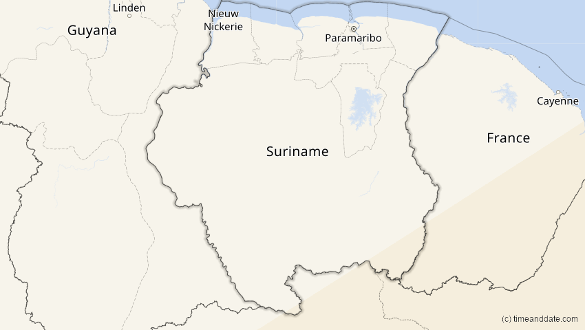 A map of Suriname, showing the path of the 31. Mär 2071 Ringförmige Sonnenfinsternis