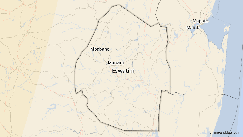 A map of Eswatini, showing the path of the 31. Mär 2071 Ringförmige Sonnenfinsternis