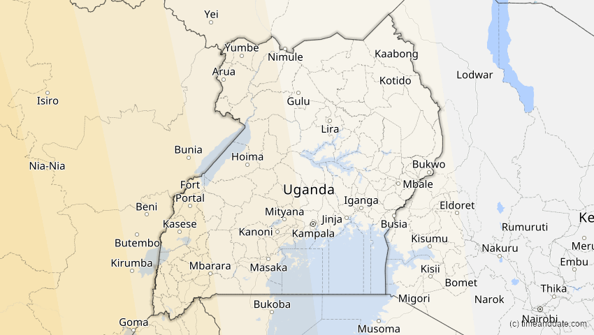 A map of Uganda, showing the path of the 31. Mär 2071 Ringförmige Sonnenfinsternis