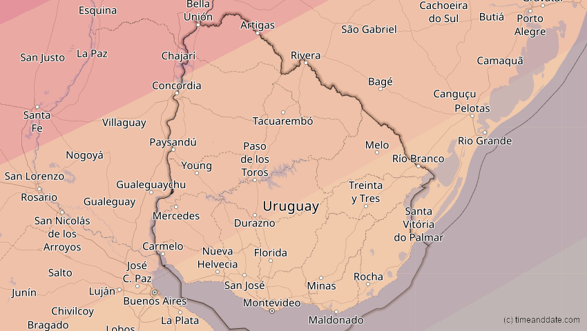 A map of Uruguay, showing the path of the 31. Mär 2071 Ringförmige Sonnenfinsternis