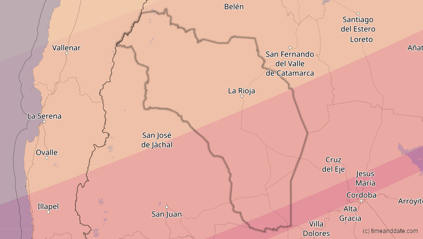 A map of Rioja, Argentinien, showing the path of the 31. Mär 2071 Ringförmige Sonnenfinsternis