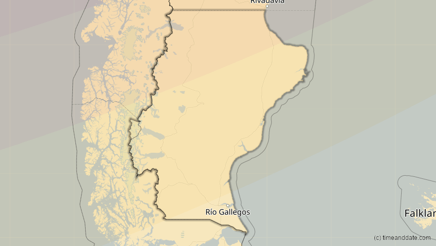 A map of Santa Cruz, Argentinien, showing the path of the 31. Mär 2071 Ringförmige Sonnenfinsternis