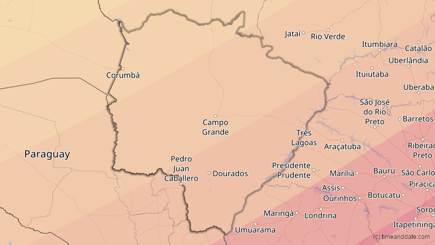 A map of Mato Grosso do Sul, Brasilien, showing the path of the 31. Mär 2071 Ringförmige Sonnenfinsternis
