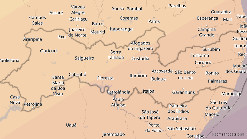 A map of Pernambuco, Brasilien, showing the path of the 31. Mär 2071 Ringförmige Sonnenfinsternis