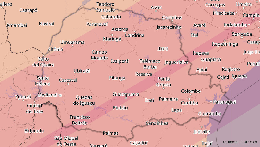 A map of Paraná, Brasilien, showing the path of the 31. Mär 2071 Ringförmige Sonnenfinsternis