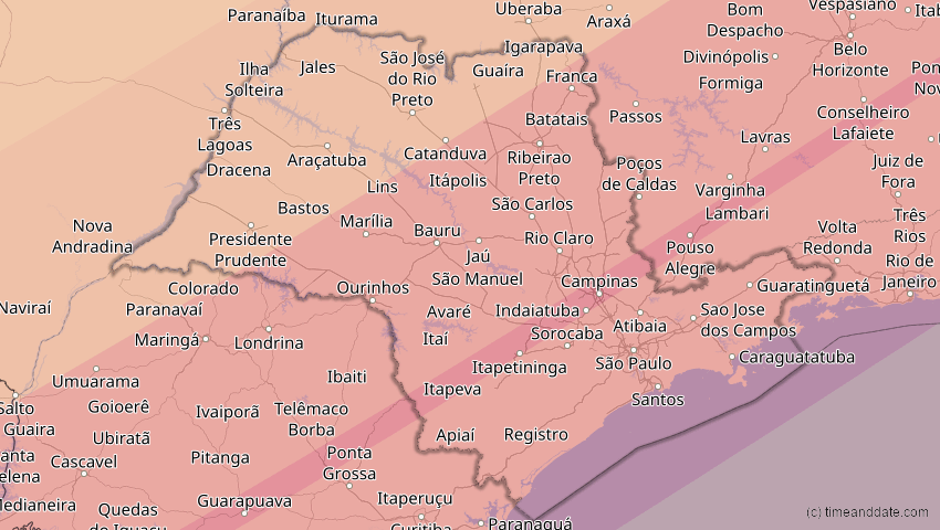 A map of São Paulo, Brasilien, showing the path of the 31. Mär 2071 Ringförmige Sonnenfinsternis