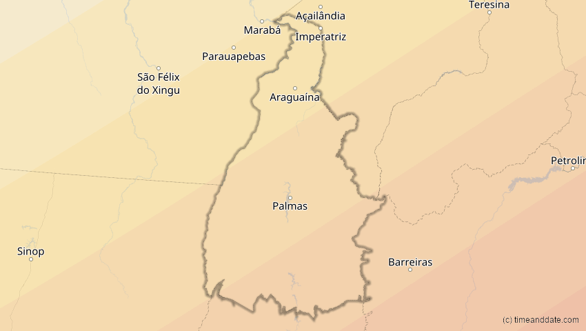 A map of Tocantins, Brasilien, showing the path of the 31. Mär 2071 Ringförmige Sonnenfinsternis