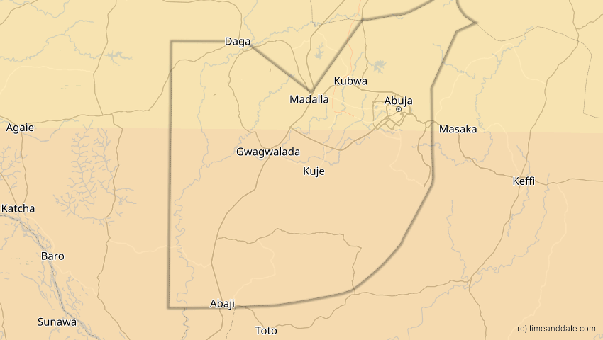 A map of Federal Capital Territory, Nigeria, showing the path of the 31. Mär 2071 Ringförmige Sonnenfinsternis