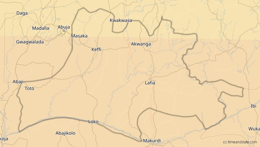 A map of Nassarawa, Nigeria, showing the path of the 31. Mär 2071 Ringförmige Sonnenfinsternis