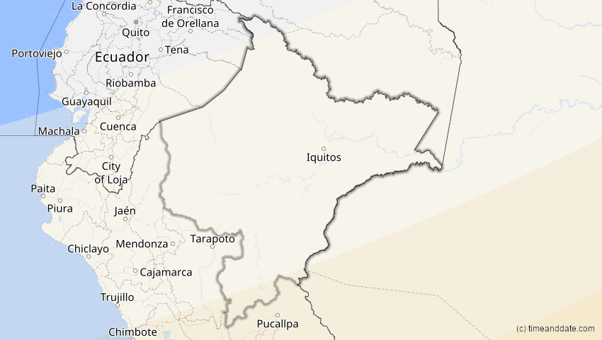 A map of Loreto, Peru, showing the path of the 31. Mär 2071 Ringförmige Sonnenfinsternis