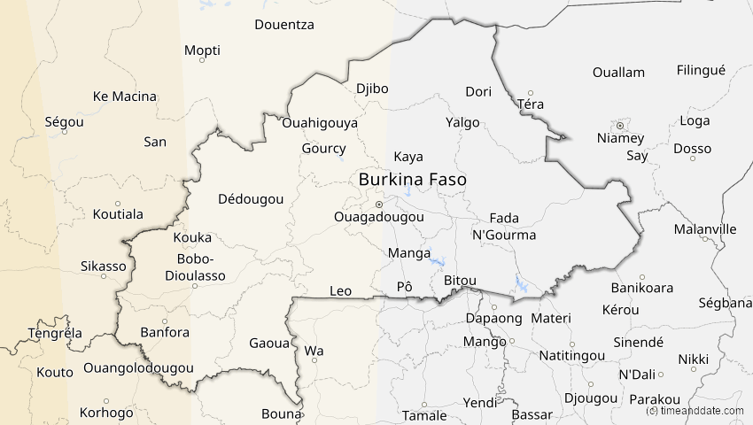 A map of Burkina Faso, showing the path of the 23. Sep 2071 Totale Sonnenfinsternis