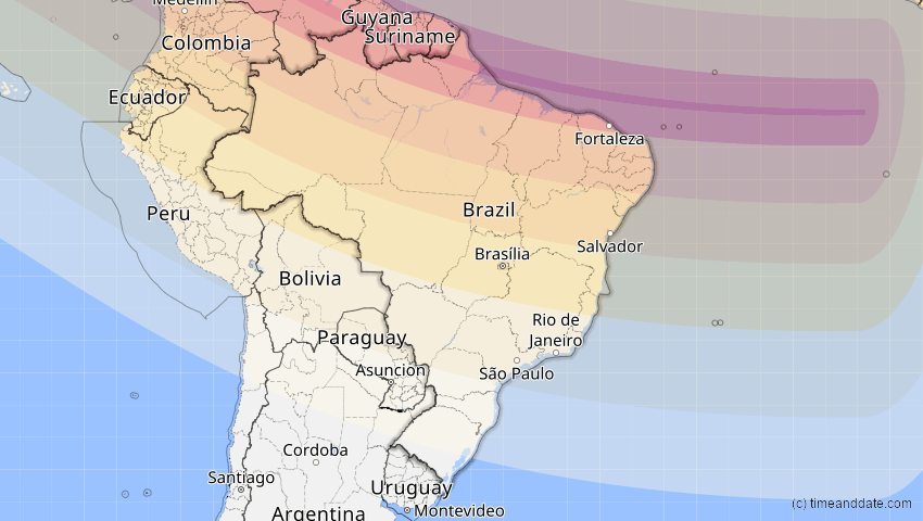 A map of Brasilien, showing the path of the 23. Sep 2071 Totale Sonnenfinsternis