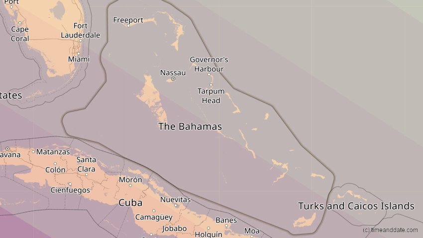 A map of Bahamas, showing the path of the 23. Sep 2071 Totale Sonnenfinsternis