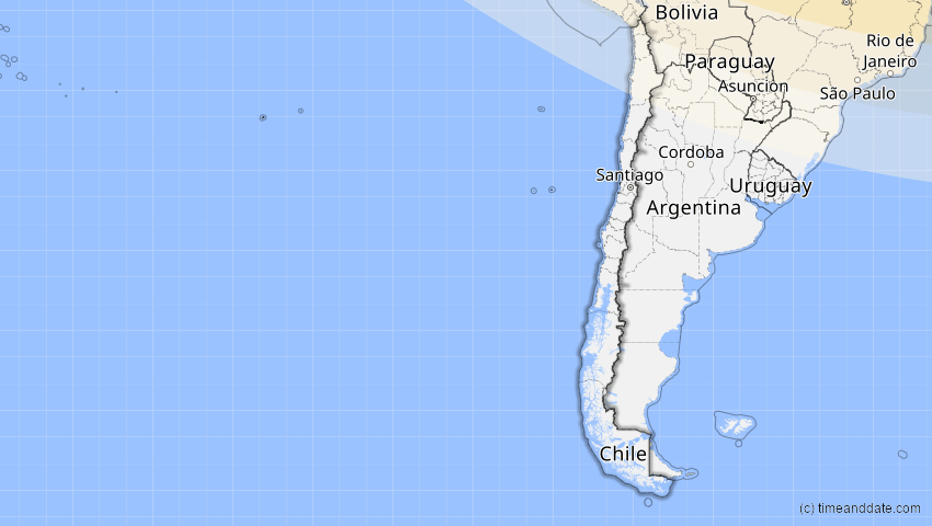 A map of Chile, showing the path of the 23. Sep 2071 Totale Sonnenfinsternis