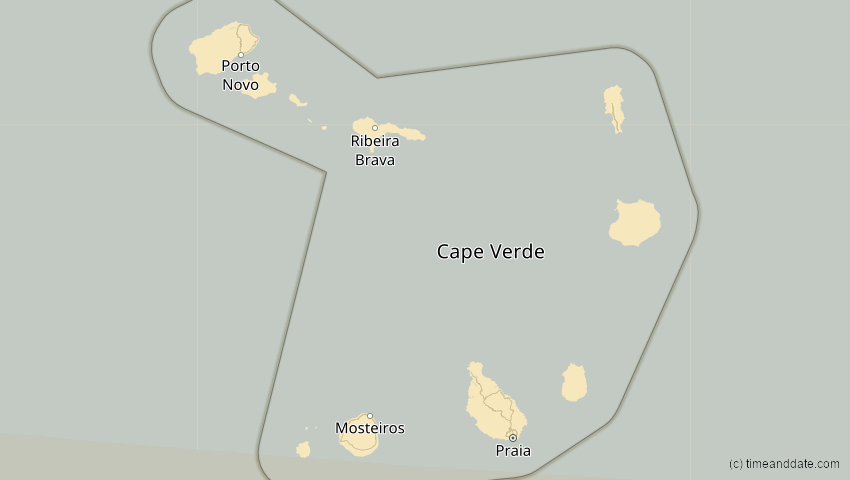 A map of Cabo Verde, showing the path of the 23. Sep 2071 Totale Sonnenfinsternis