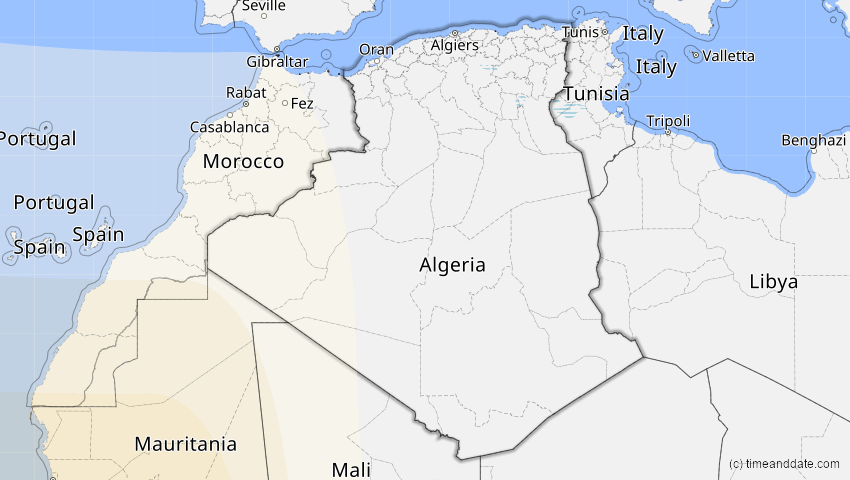 A map of Algerien, showing the path of the 23. Sep 2071 Totale Sonnenfinsternis