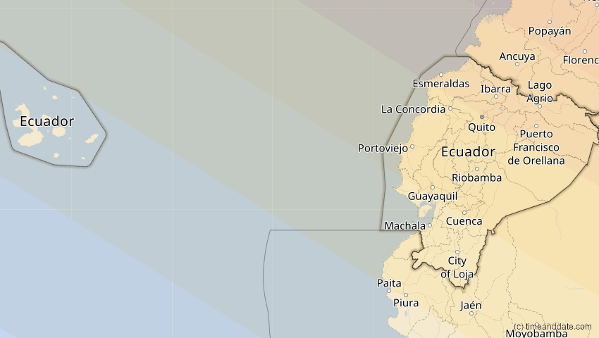 A map of Ecuador, showing the path of the 23. Sep 2071 Totale Sonnenfinsternis