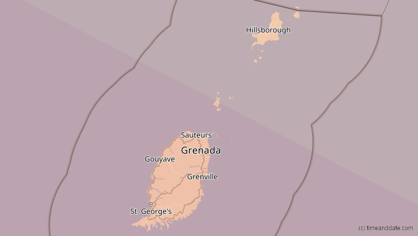 A map of Grenada, showing the path of the 23. Sep 2071 Totale Sonnenfinsternis