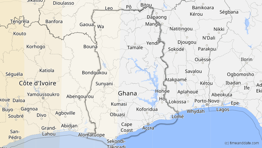 A map of Ghana, showing the path of the 23. Sep 2071 Totale Sonnenfinsternis
