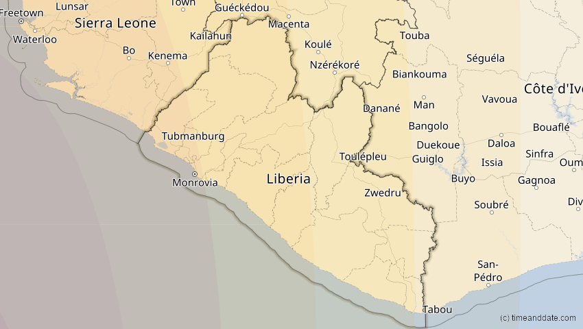 A map of Liberia, showing the path of the 23. Sep 2071 Totale Sonnenfinsternis