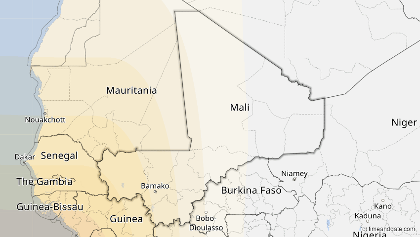 A map of Mali, showing the path of the 23. Sep 2071 Totale Sonnenfinsternis