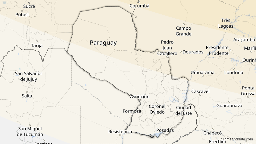 A map of Paraguay, showing the path of the 23. Sep 2071 Totale Sonnenfinsternis