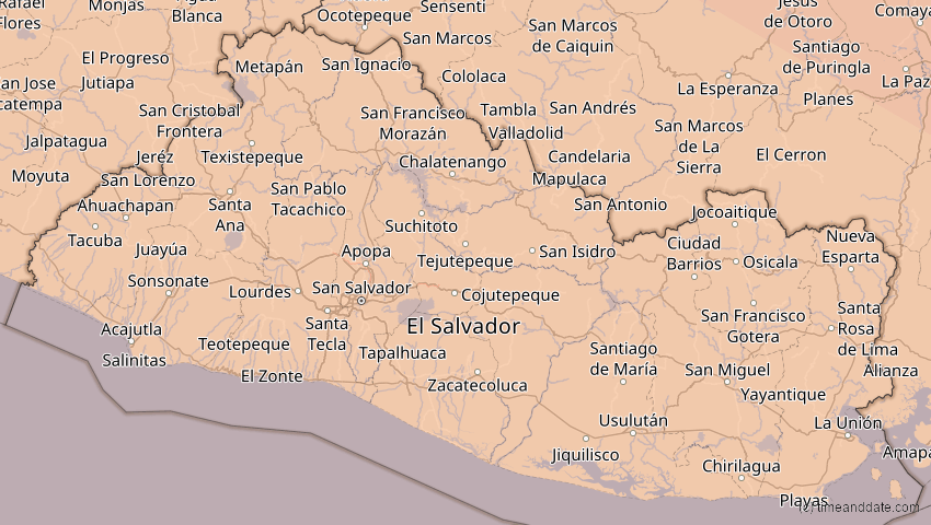 A map of El Salvador, showing the path of the 23. Sep 2071 Totale Sonnenfinsternis
