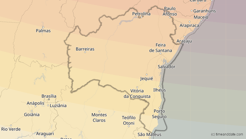 A map of Bahia, Brasilien, showing the path of the 23. Sep 2071 Totale Sonnenfinsternis