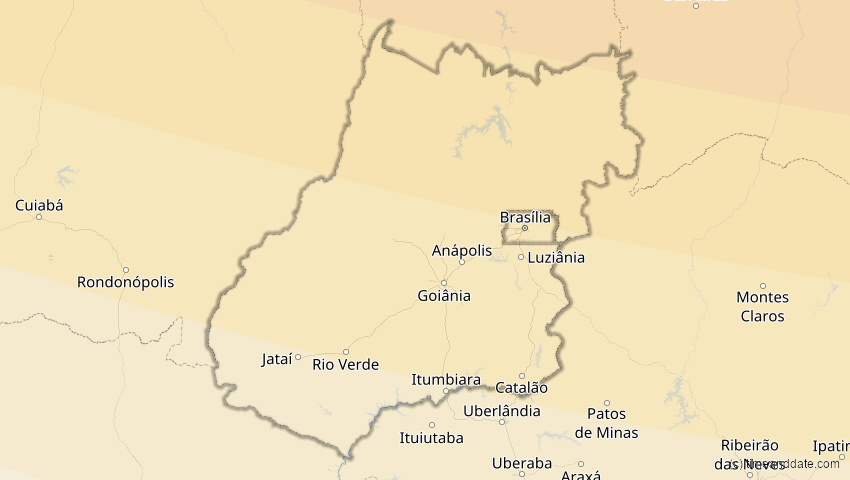 A map of Goiás, Brasilien, showing the path of the 23. Sep 2071 Totale Sonnenfinsternis