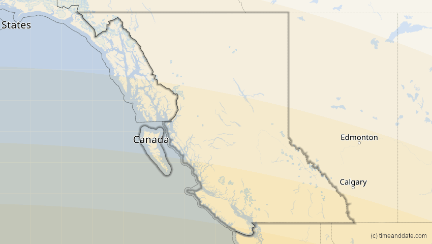 A map of British Columbia, Kanada, showing the path of the 23. Sep 2071 Totale Sonnenfinsternis