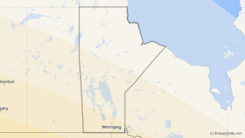 A map of Manitoba, Kanada, showing the path of the 23. Sep 2071 Totale Sonnenfinsternis