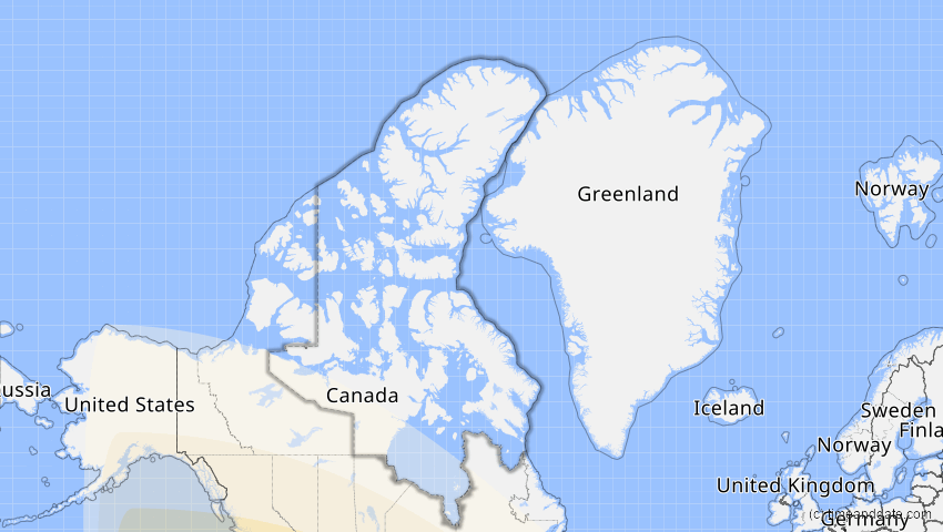 A map of Nunavut, Kanada, showing the path of the 23. Sep 2071 Totale Sonnenfinsternis