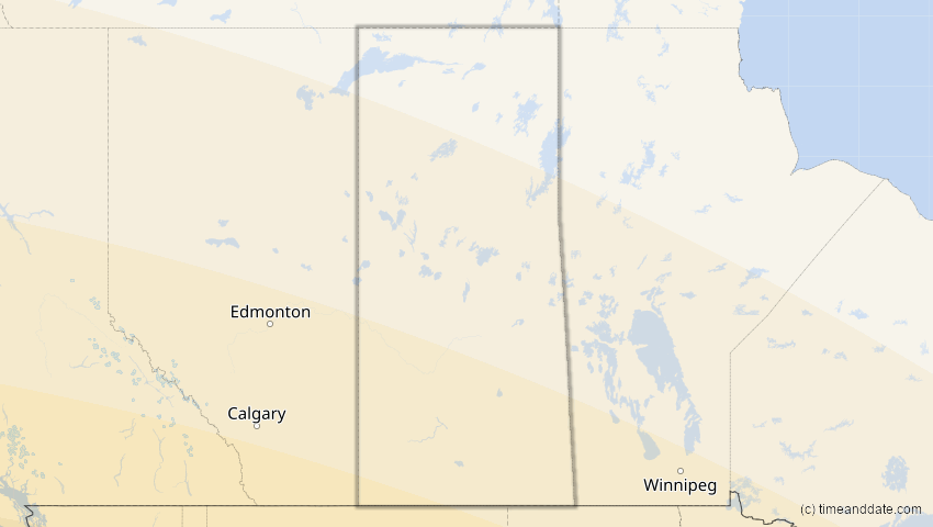A map of Saskatchewan, Kanada, showing the path of the 23. Sep 2071 Totale Sonnenfinsternis