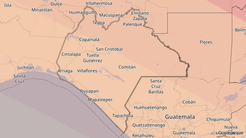 A map of Chiapas, Mexiko, showing the path of the 23. Sep 2071 Totale Sonnenfinsternis