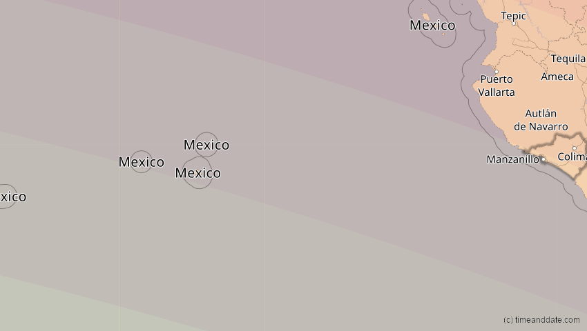 A map of Colima, Mexiko, showing the path of the 23. Sep 2071 Totale Sonnenfinsternis