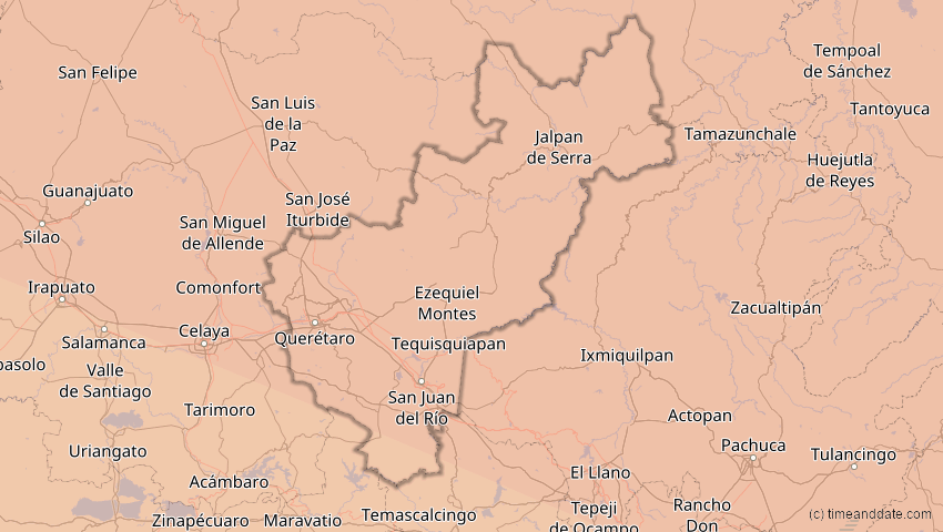 A map of Querétaro, Mexiko, showing the path of the 23. Sep 2071 Totale Sonnenfinsternis