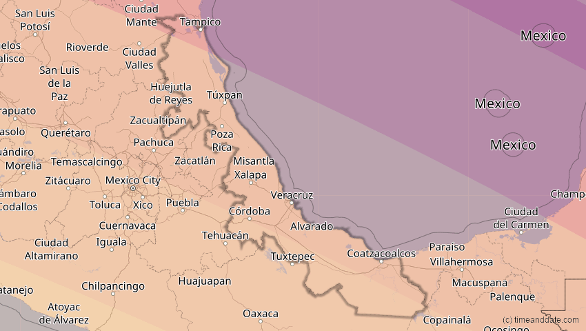 A map of Veracruz, Mexiko, showing the path of the 23. Sep 2071 Totale Sonnenfinsternis