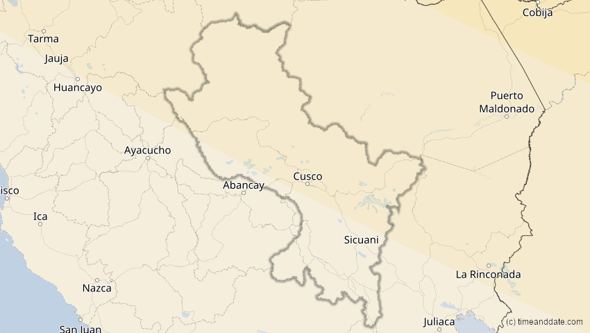 A map of Cusco, Peru, showing the path of the 23. Sep 2071 Totale Sonnenfinsternis